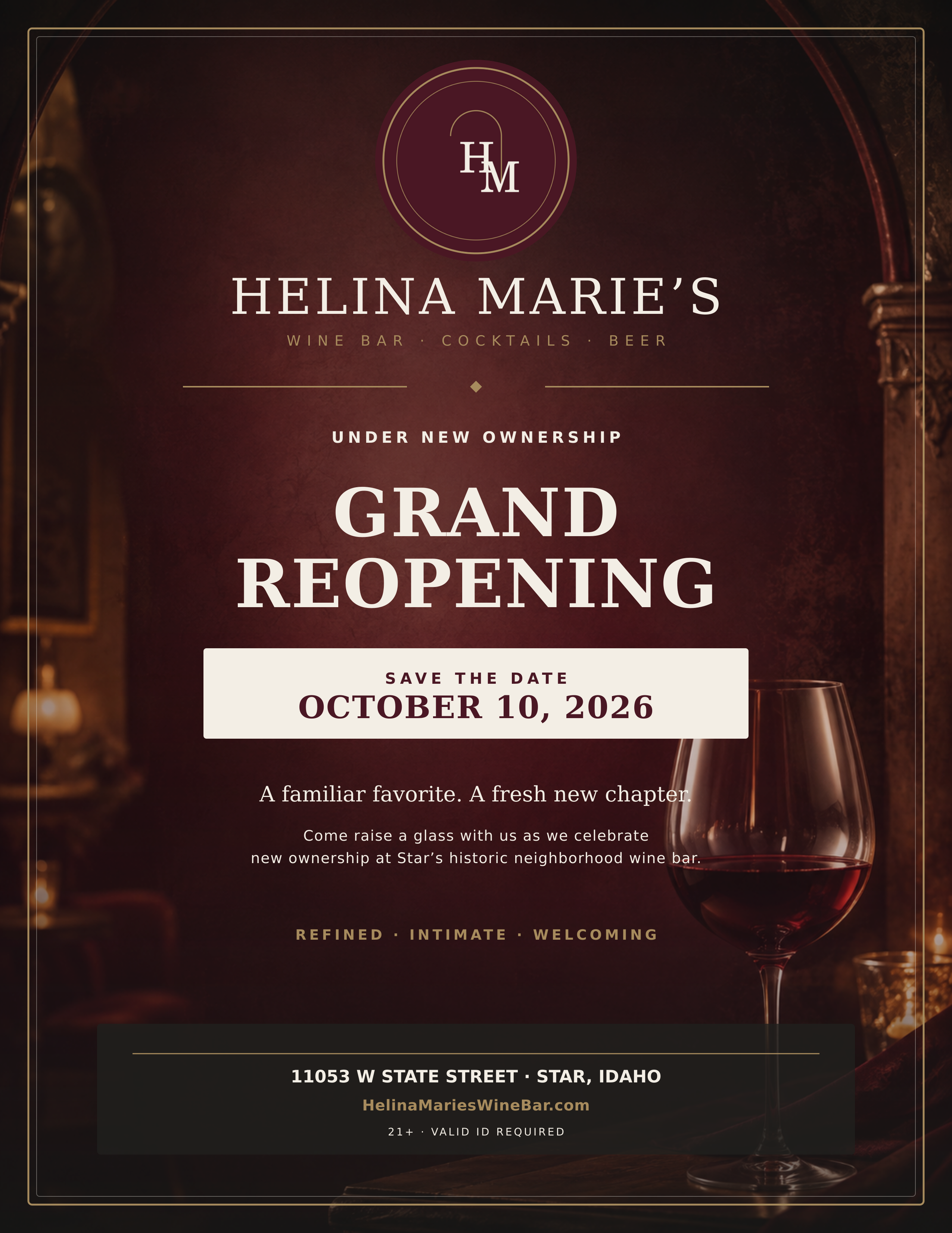 Helina Marie's Grand Reopening under new ownership — October 10, 2026, in Star, Idaho.