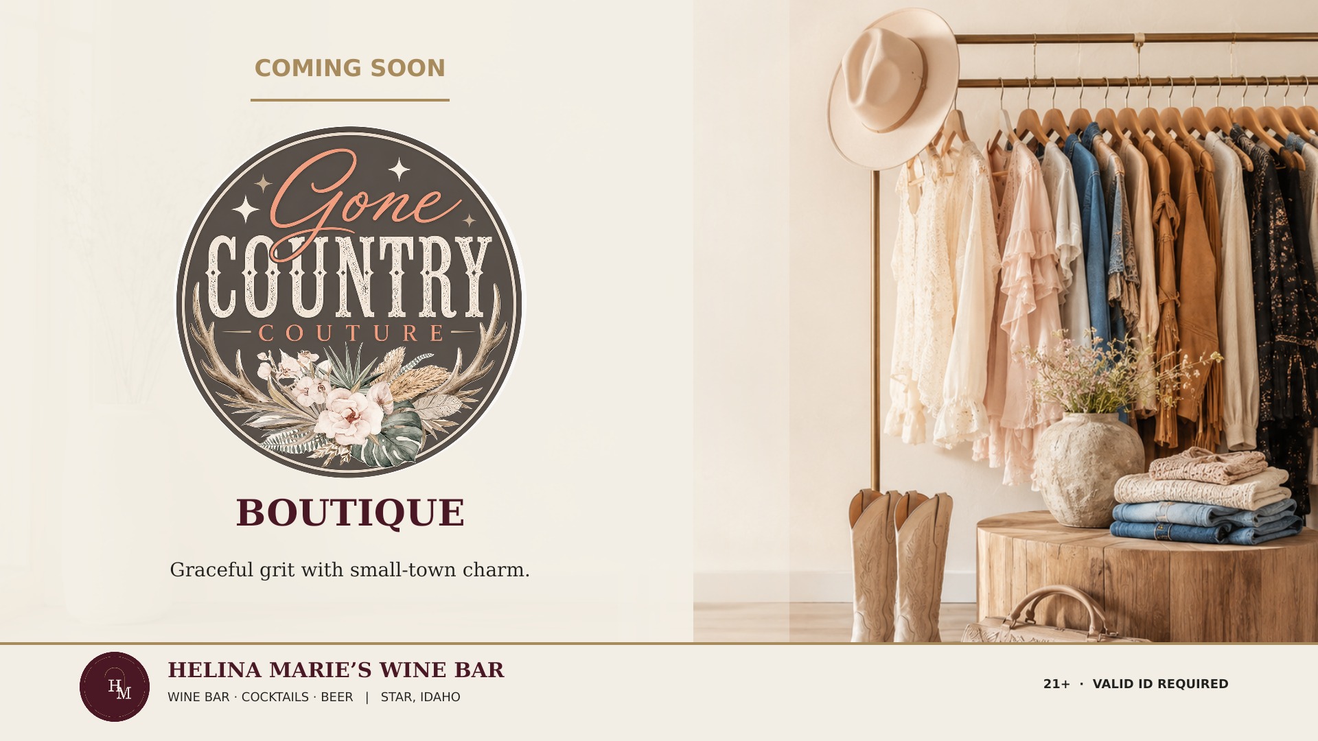 Gone Country Couture Boutique coming soon — graceful grit with small-town charm